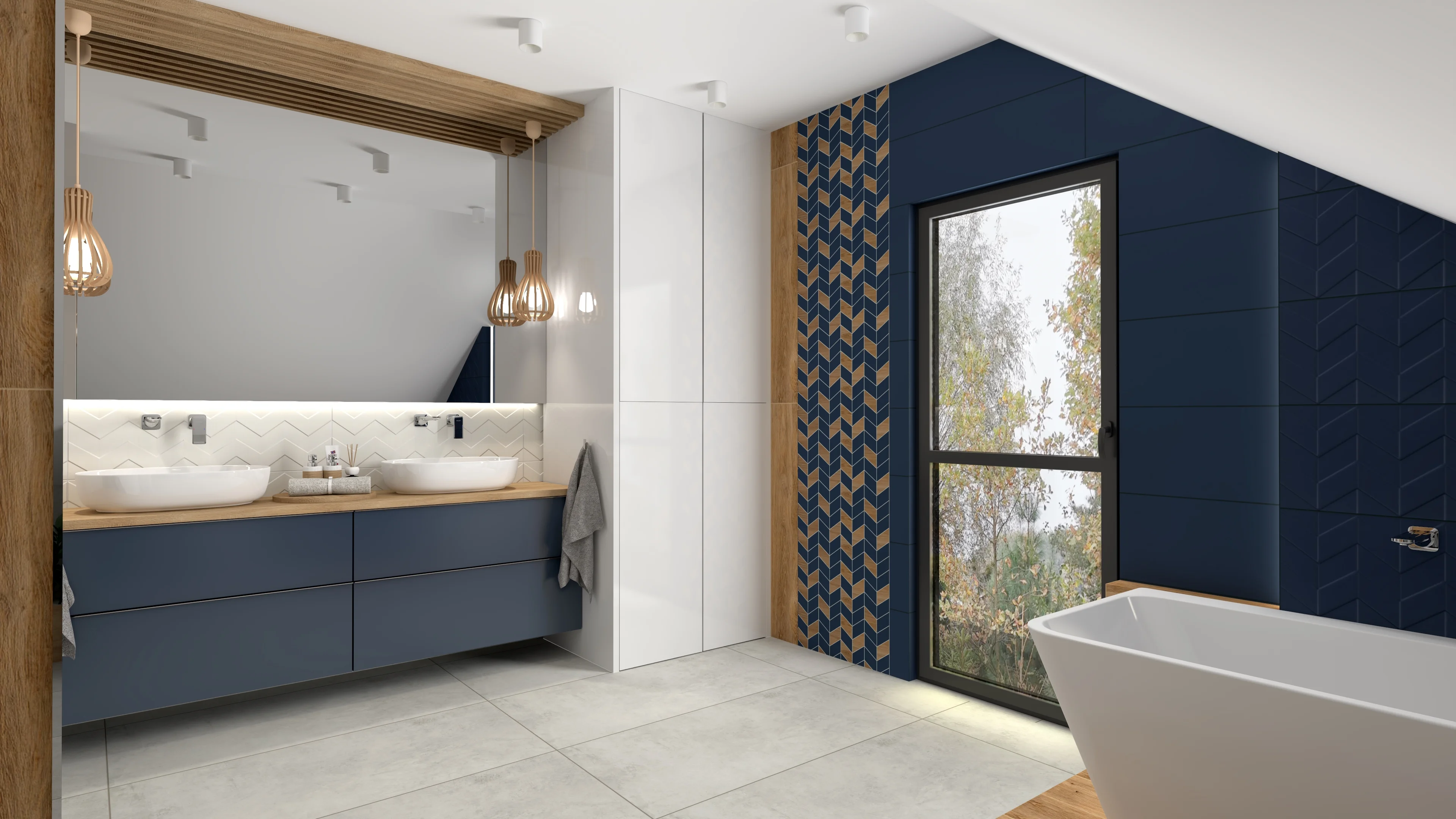 Navy Scandi Japandi — Granat, Dąb i Bambus na Poddaszu