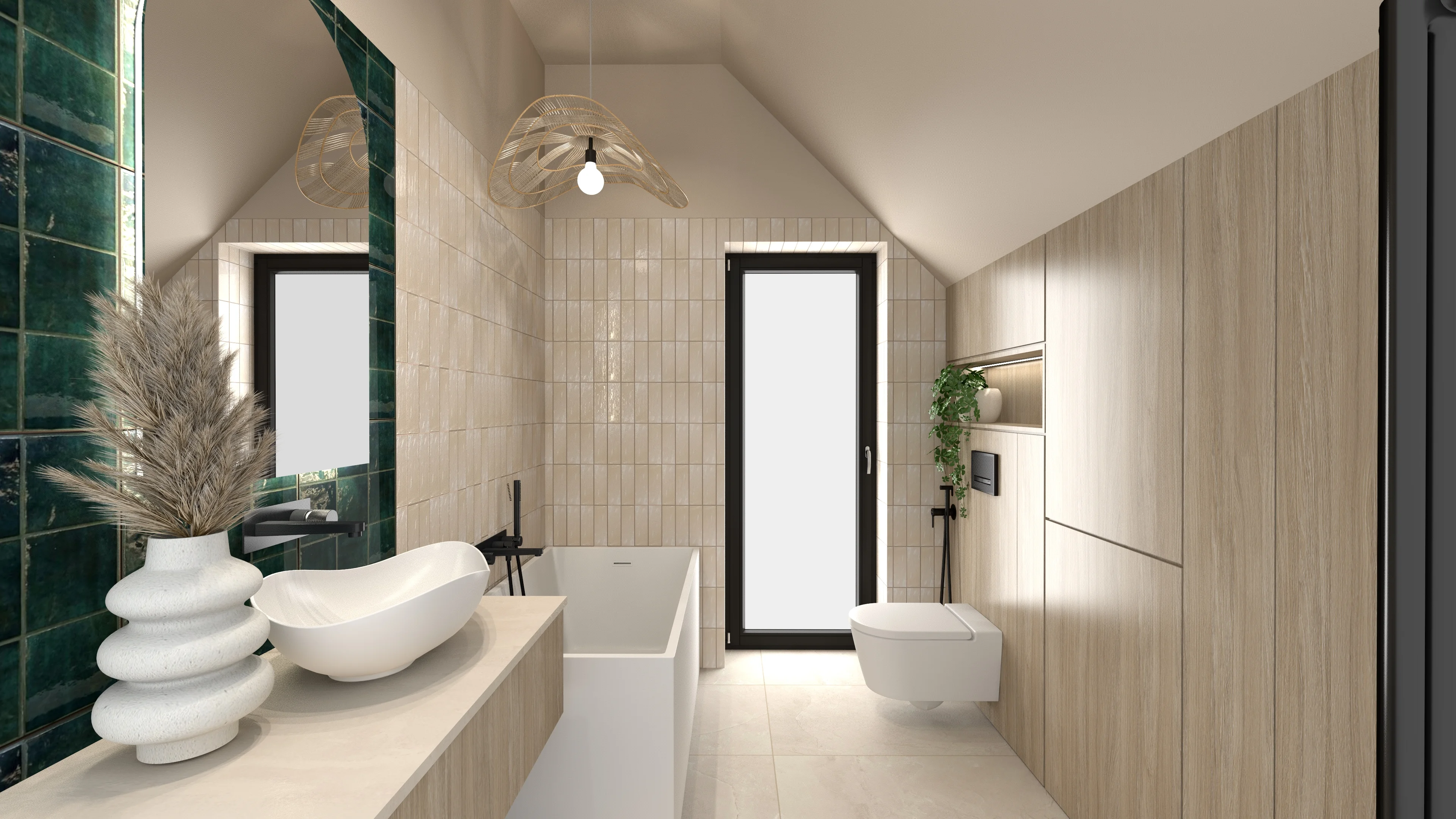 Boho Organic Wabi-Sabi — Zellige Emerald, Rattan i Dąb