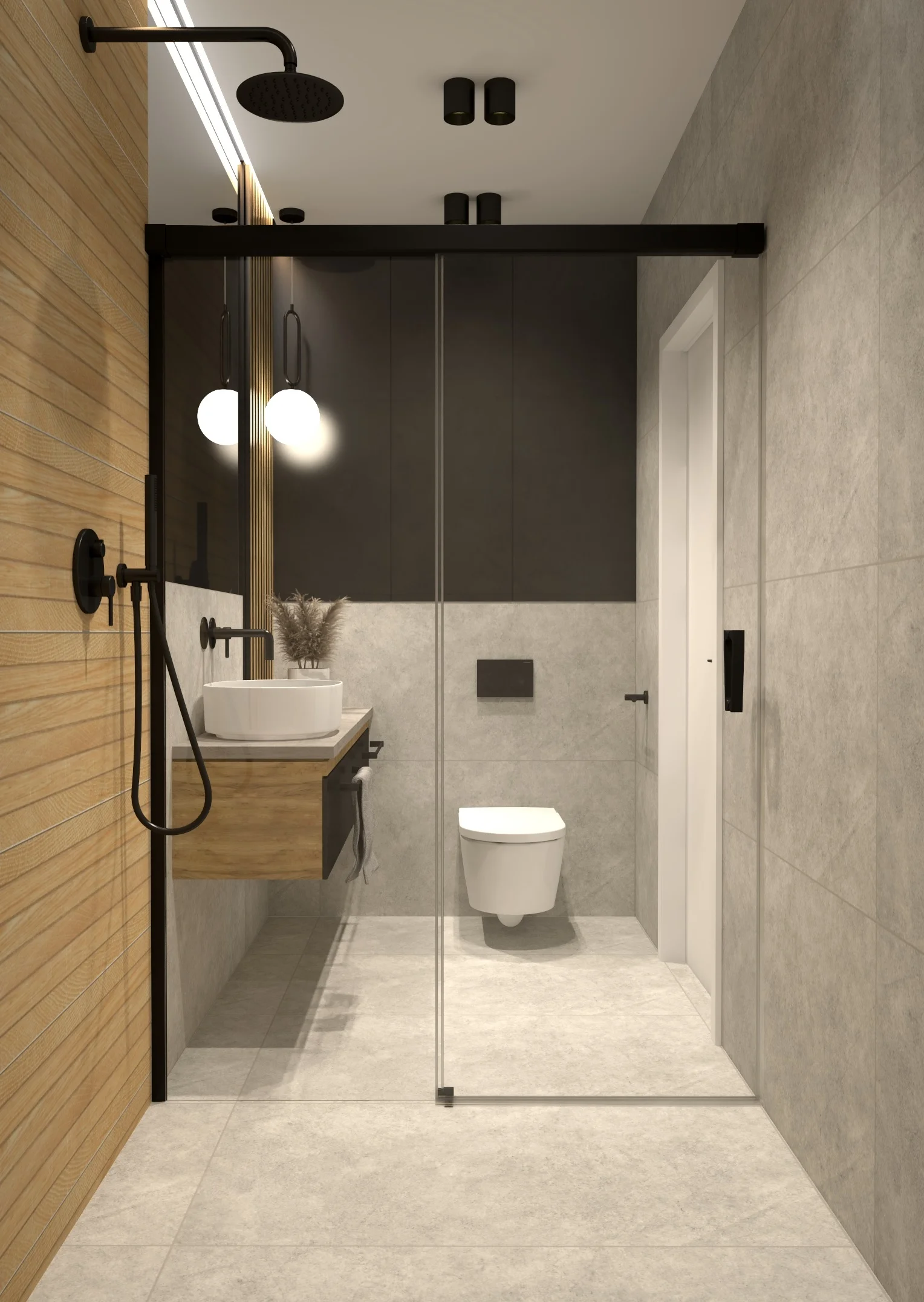 Industrial Loft Minimal — Beton, Grafit i Dębowe Panele